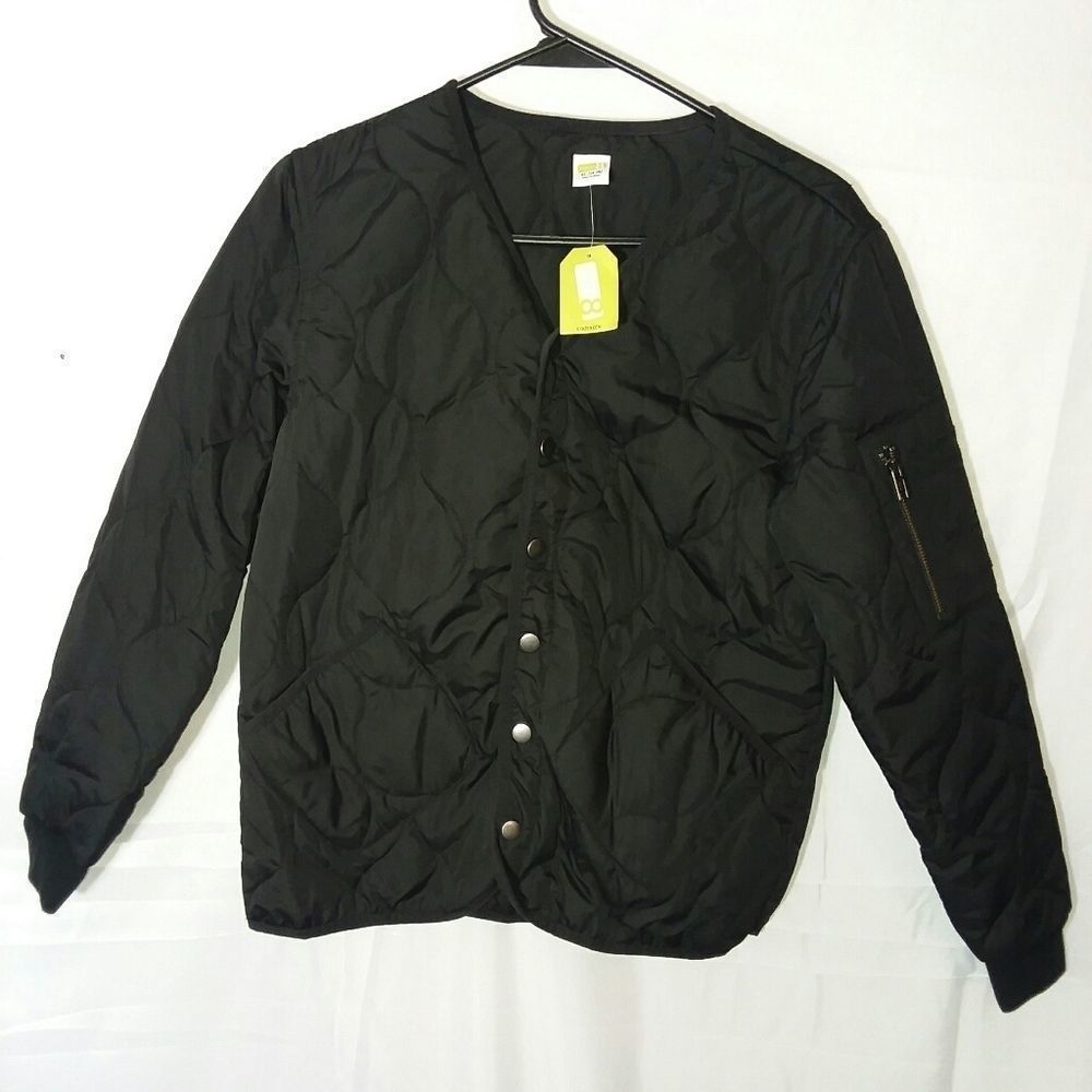 Crazy 8 black quilted jacket snap front youth XL 14/16 NWT zip pocket V-neck